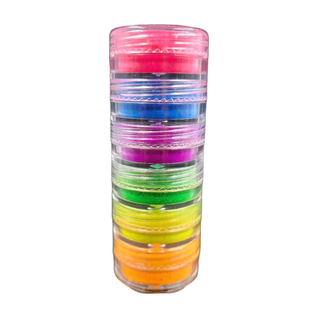 Set de Polvos Neón para Uñas – Torre de 6 Colores