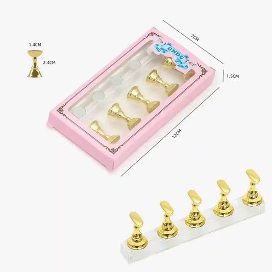 Soporte Magnético Dorado para Práctica de Uñas – 5 Piezas
