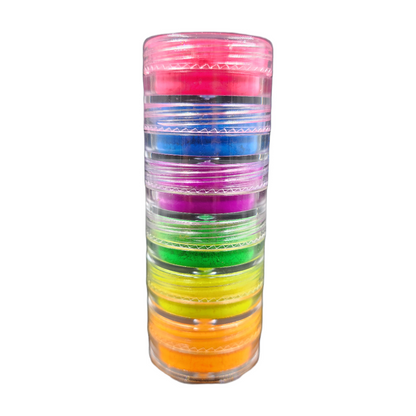 Set de Polvos Neón para Uñas – Torre de 6 Colores