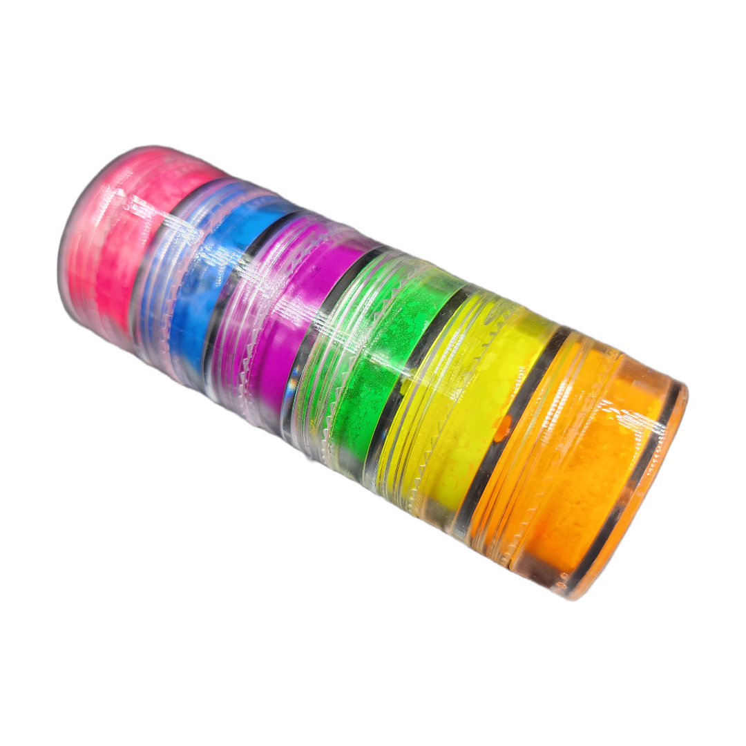Set de Polvos Neón para Uñas – Torre de 6 Colores